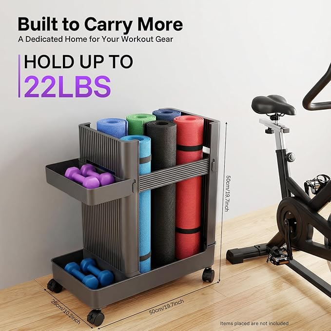 Yoga Mat Storage Racks, Home Gym Storage Rack with Wheels, Weight Cart Stand Small Gym Racks Yoga Racks, Dumbbell Weight Rack Workout Equipment Storage for Gym Fitness Organizer