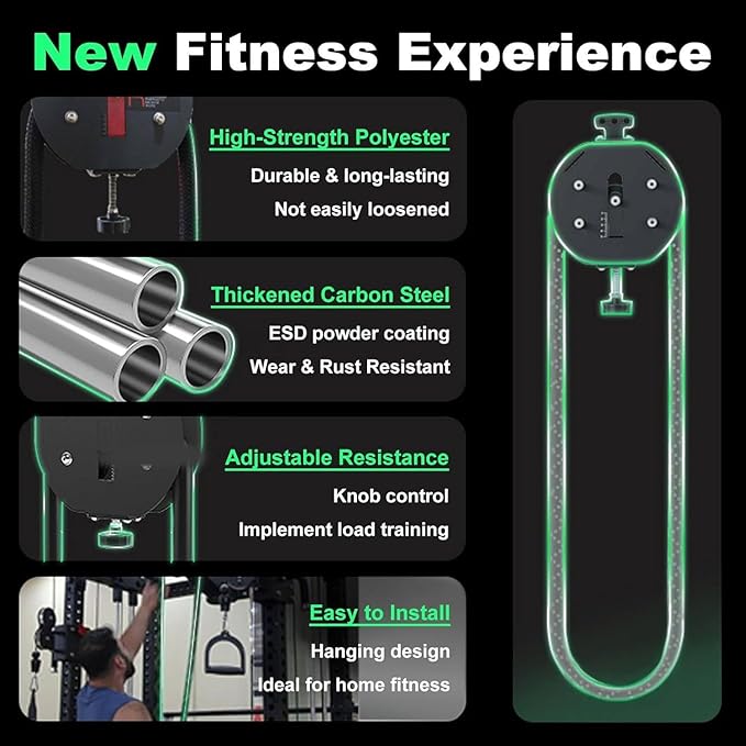Resistance Trainer Machine, Endless Rope Trainer, 30KG/66LBS Max Adjustable Resistance, Suspension Endless Rope Pulley System, 4m Closed-Loop Nylon Rope, for Interval Resistance Training Black