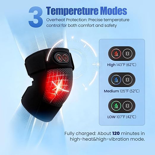 Knee Massager, Cordless Knee Heating Pad for Knee Pain Relief, Heated Knee Brace with Heat and Vibration Massage 30 Minutes Auto-off, Gifts for Seniors Women Men(Single)