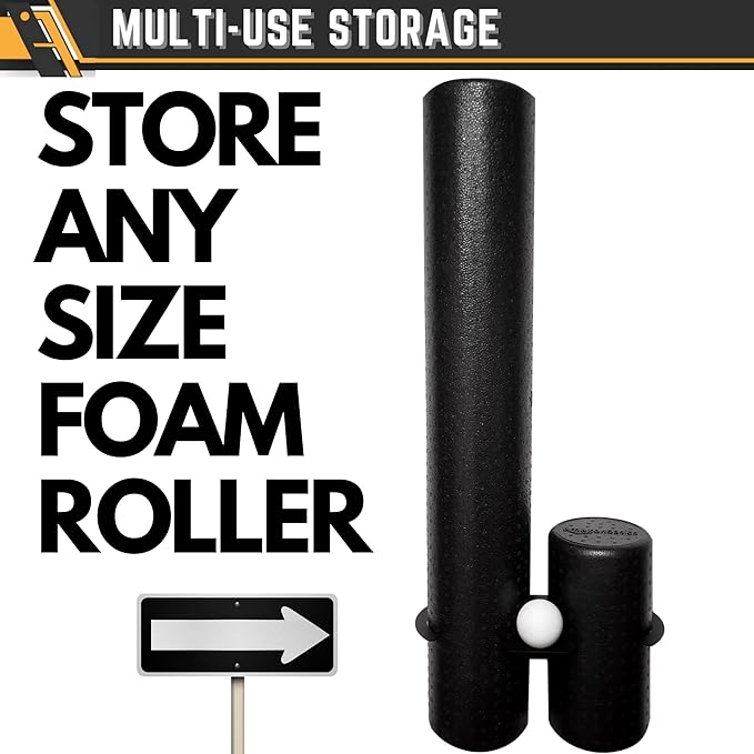 IRON AMERICAN - Multi-Use Foam Roller/Yoga Mat Rack - Gym Storage Foam Roller Rack Caddy/Yoga Mat Wall Mount Gym Rack - Store Any Size Foam Roller and ALL Yoga Mats Hardware Included