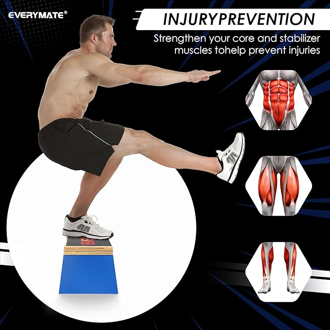 EVERYMATE Squat Block Athletic Balance Trainer for Stretching, Fitness, and Physical Therapy, Improve Balance, Stability, and Athletic Performance, Home Gym and Personal Training Equipment