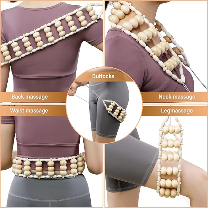 Wood Therapy Massage Tools Maderoterapia Kit Wood Massage Roller Rope Tools Kit Body Sculpting Tools for Relax Muscles