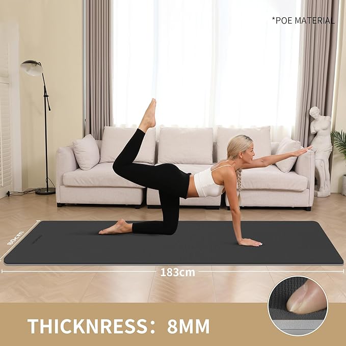 Extra Thick 8mm Yoga Mat, 72"x28" Non Slip Exercise Mat, Reversible 2-Sided Dual Color Premium POE Material, with Carrying Strap for Yoga, Pilates, Home Gym