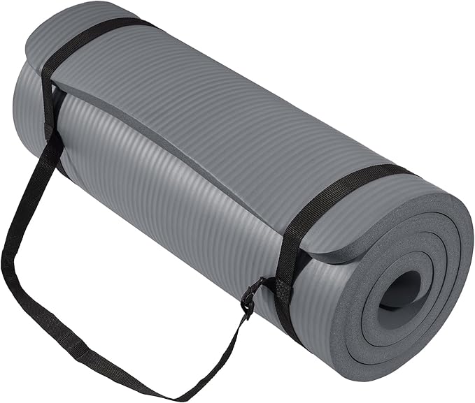 BalanceFrom 71x24 Inches Extra Thick Yoga Mat 1-Inch High-Density Foam – Roll-Up Exercise Pad with Double-Sided Non-Slip Surface and Carrying Strap for Pilates and Home Workouts, Multiple Colors