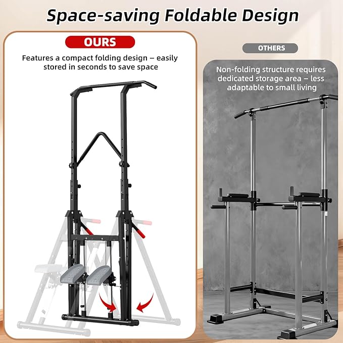 Pull Up Bar Free Standing with Stair Stepper, Adjustable Power Tower Dip Station, Multi-functional Strength Training Pull-up Bars for Home Gym Equipment