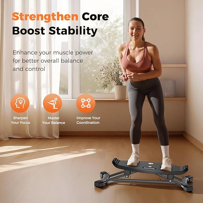 Balance Board for Full Body Workout, Wobble Board with LCD Monitor & Resistance Bands, 300 lbs Capacity Portable Rocker Board for Home Gym, Cardio, Core & Leg Training