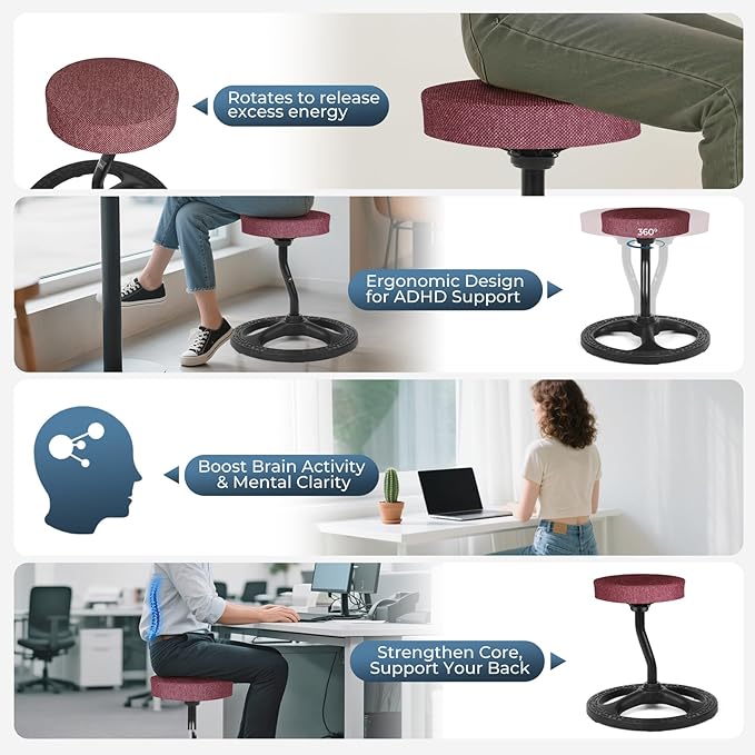 ADHD Chair for Kids, Yoga Chairs for Adults, Wobble Stool Active Flexible Seating Desk Chair with Non-Slip Base and Washable Seat Cover for Stability, Balance, Yoga, Office, School, Classroom