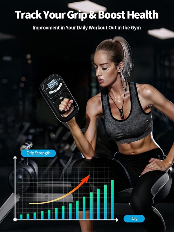 Grip Strength Tester Trainer Electronic Hand Dynamometer of 396lbs/180kg & Grip strengthener with Adjustable Resistance for Sports Home Gym with Digital Display Precision Training for Rehab Fitness