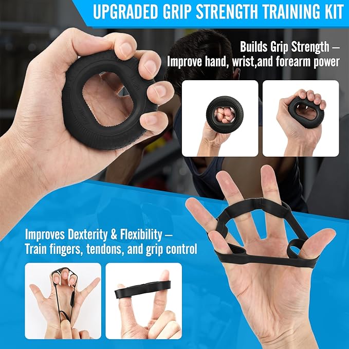 Ryaco Grip Strength Tester With Grip rings, finger exercisers, 396lbs/180kg Digital Hand Dynamometer Grip Strength Trainer Set Electronic Hand Grip Strengthener with LCD Display for Rehab
