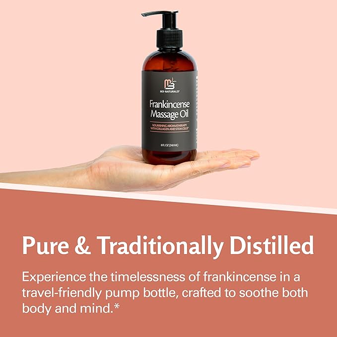 Frankincense Essential Massage Oil for Scars, Stretch Marks & Fine Lines, Firming, Hydrating, Smoothing & Calming Formula with Collagen, Stem Cells, Lavender & Grapefruit, 8 fl oz, by M3