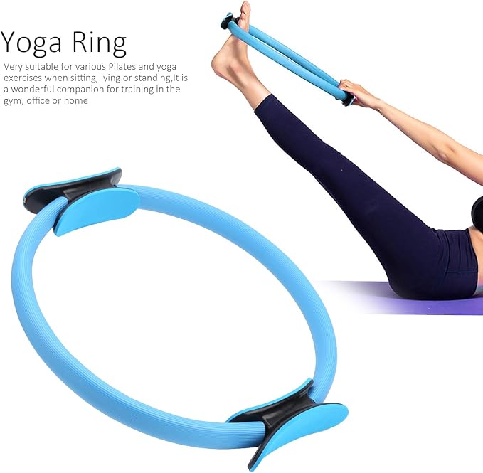 Drfeify Yoga Ring, Portable Lightweight Pilates Ring for Full Body Workout, Exercise Circle with Non-Slip Grip for Women Men Seniors Home Travel Gym (Blue)