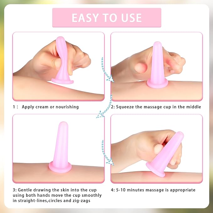 Nuanchu 4 Pieces Facial Cupping Massage Cups & Gua Sha Boards Set, 2 Pcs Gua Sha Massage Tool Facial Tool Heart Shape Guasha Scraping Board for Face Eyes Neck Back (Pink)