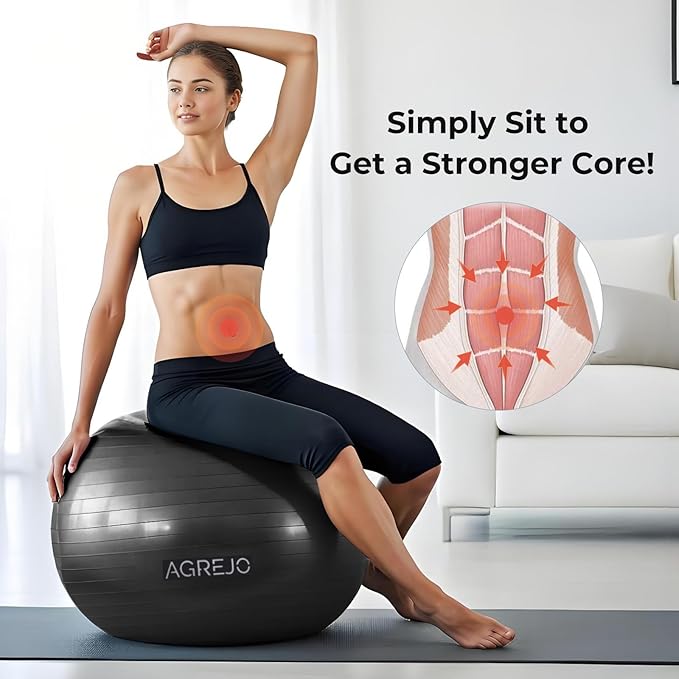 Yoga Ball, Exercise Ball for Working Out, Anti-Burst and Slip Resistant for Physical Therapy, Birthing, Stretching, Flexible Seating, Home Gym, with Pump (L: 23-26ines/58-65cm)