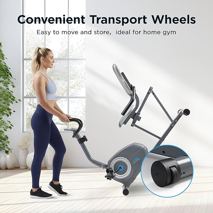 JLL Smart Cross Trainer Recumbent Exercise Bike with Arm Exercisers, 8-Level Magnetic Resistance Stationary Machine, LCD, Bluetooth Fit App, Home Workout Cardio Equipment, Seniors & Adults