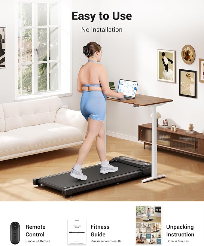 THERUN Walking Pad Treadmill Under Desk, Portable Mini Treadmill for Home/Office, Walking Pad Machine with 2.5HP and 265 lbs Weight Capacity Remote Control LED Display