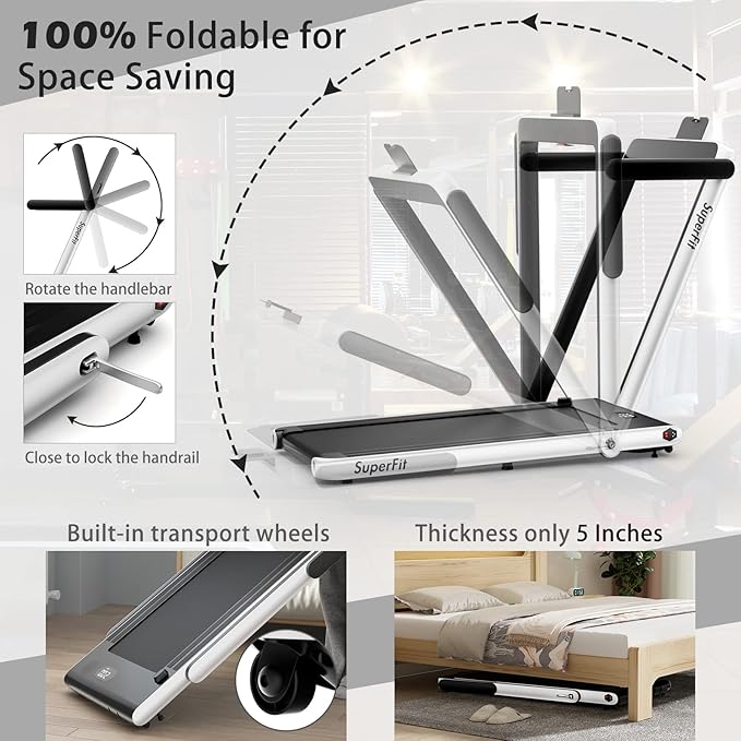 Goplus 2 in 1 Folding Treadmill, 2.25HP Superfit Under Desk Electric Treadmill, Installation-Free with Remote Control, APP Control and LED Display, Walking Jogging for Home Office