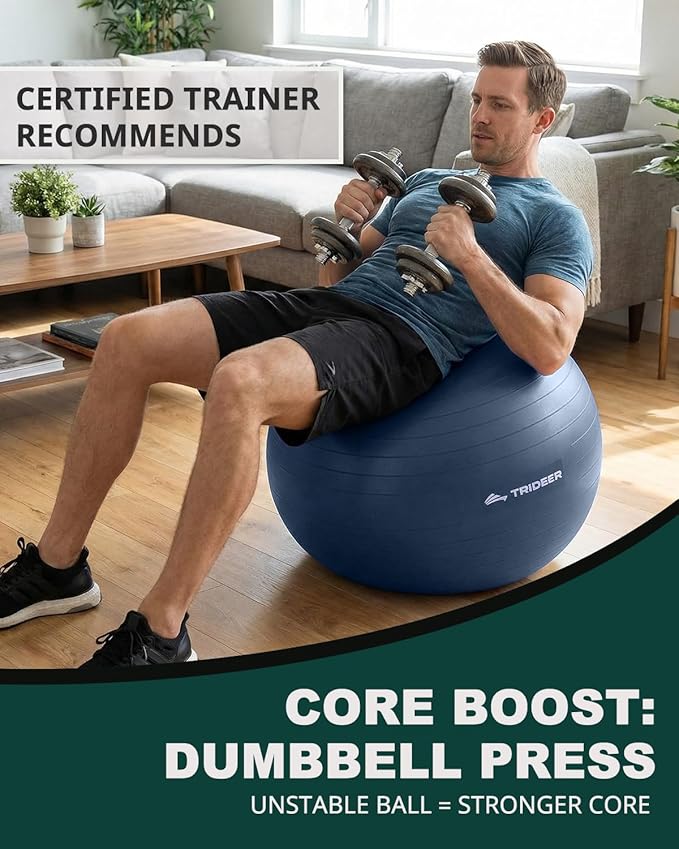 Trideer Exercise Ball for Yoga, Pilates & Fitness – Stability Ball Equipment for Home Gym & Office Chair, Core & Balance Training Accessories, Physical Therapy Equipment, Quick Pump Included, 5 Sizes