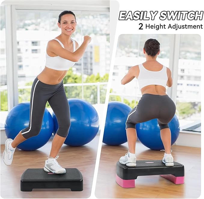 Fitvids Aerobic Step Platform Trainer with Adjustable 2-Level Risers, 400 Pound Weight Capacity – Non-Slip Exercise Stepper for Cardio, Strength, and Fitness Workouts, 18-Inch, Multiple Colors