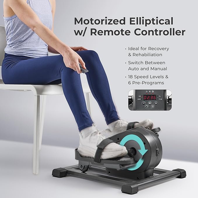 Sunny Health & Fitness Under Desk Pedal Elliptical Machine, Adjustable Resistance Leg Exerciser Home Workout While Sitting for Seniors, Optional Motorize or in Pink with SunnyFit App via Bluetooth