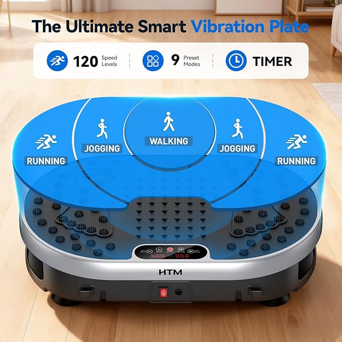 Vibration Plate Exercise Machine with 120 Speed Levels, 9 Program Modes and Remote Control - 15 Min Timer, 300 lbs Capacity Vibrate Stand Shake Board for Full Body Workout, Fat Burner and Toning
