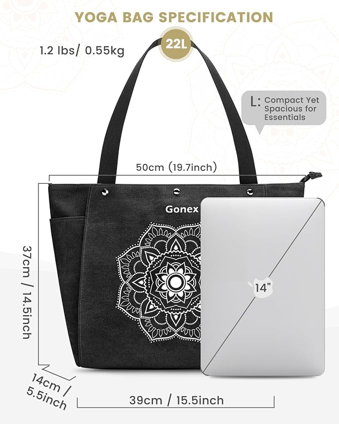 Gonex Yoga Mat Bag, Yoga Gym Bag Tote Bag with Multi Pockets For Women Men, Canvas Yoga Mat Carrier Take in Out Mat Easily For Pilates Travel Workout Office