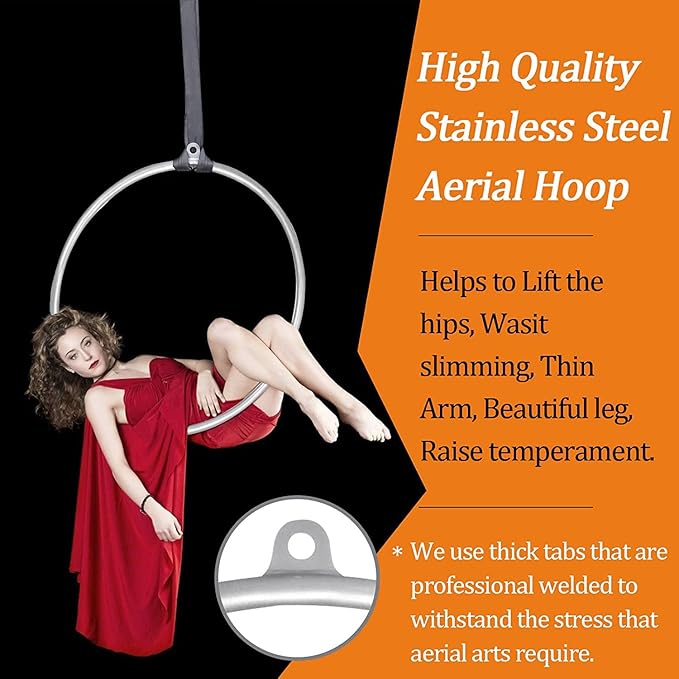 DASKING Professional Aerial Hoop Kit - 85cm (33.5")/90cm (35.4") Aerial Ring Set, 2-Ton Safety System Anti-Slip Grip & Portable Storage Bag