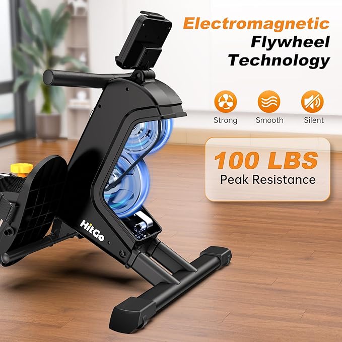 Magnetic Rowing Machine with 32-Level Electromagnetic Resistance, Dual Rail Design, Smart LED Feedback & App Integration, Foldable Quiet Rowing Rower for Home Gym