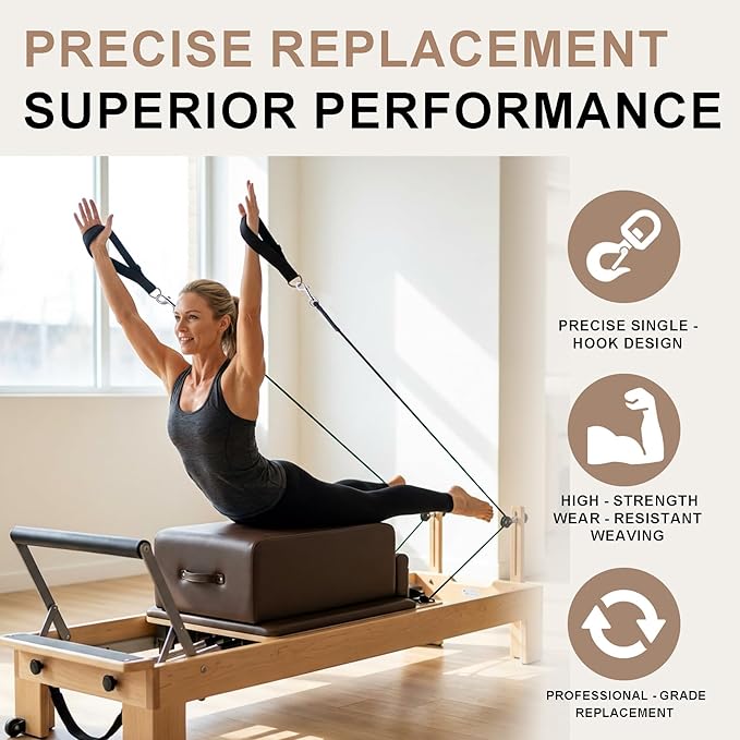 Heavy Duty Pilates Reformer Replacement Rope, 8mm Thick Nylon Cord with Stainless Steel Snap Hook, 110” Universal Length, Durable Low-Wear Cable for Pilates Reformer Machines