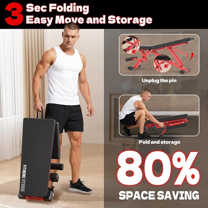 Adjustable Folding Weight Bench for Home Gym, 660 lbs Capacity Multi-Functional Workout Bench Sturdy Durable for Full Body
