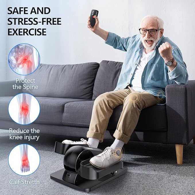 Under Desk Elliptical Machine for Senior Mini Elliptical Leg Exerciser with Remote Quiet Portable Electric Seated Foot Pedal Exerciser for Home Office