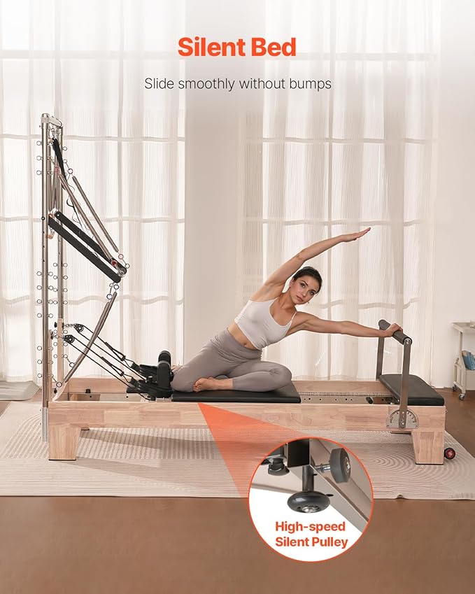 VEVOR Pilates Reformer Machine, Pilates Workout Equipment for Home Gym Studio Use, Pilates Reformer with Sitting Box and Jumpboard，fit for Beginners & Advanced Users
