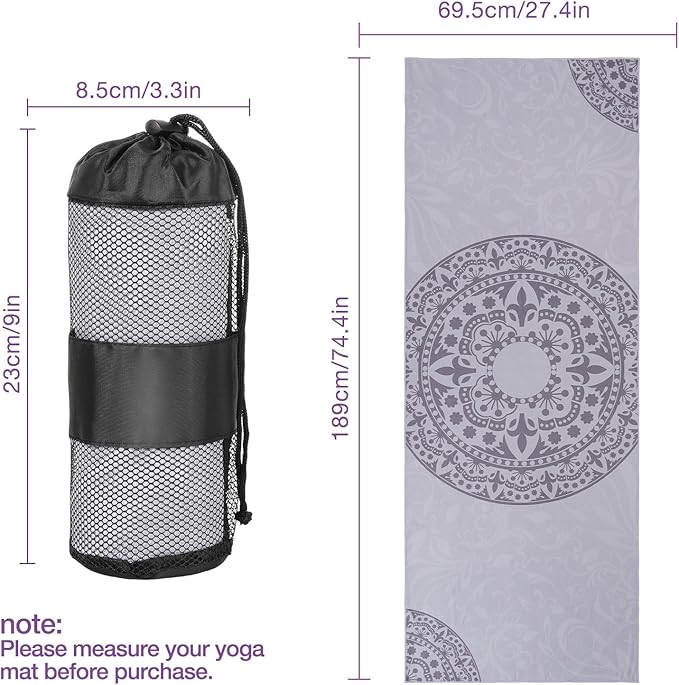 MoKo Hot Yoga Towel, Non-Slip Yoga Mat Towel with Grip Dots, 74.4"×27.3" Yoga Mat Cover for Pilates, Fitness, Meditation, Swimming Pool, Beach, Travel Yoga Mat with Corner Pockets