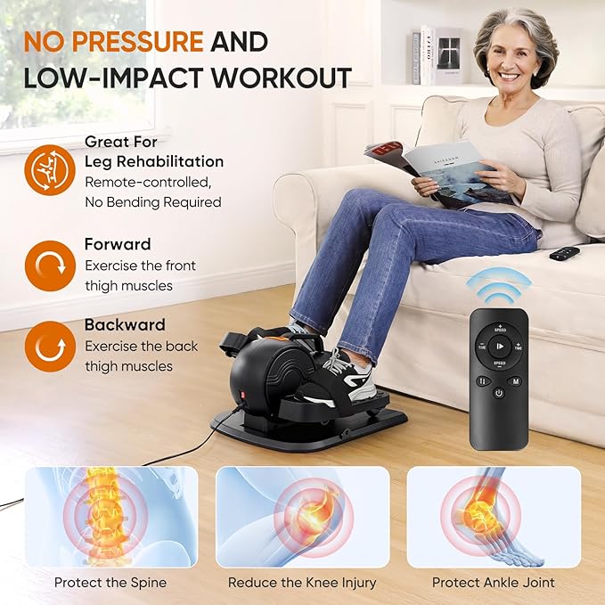 Dripex Under Desk Elliptical Machine, 3-in-1 Electric Leg Exerciser As Seen On TV, 16 Adjustable Speed & Resistance, Seated Pedal Exerciser for Seniors with Remote, Fully Assembled