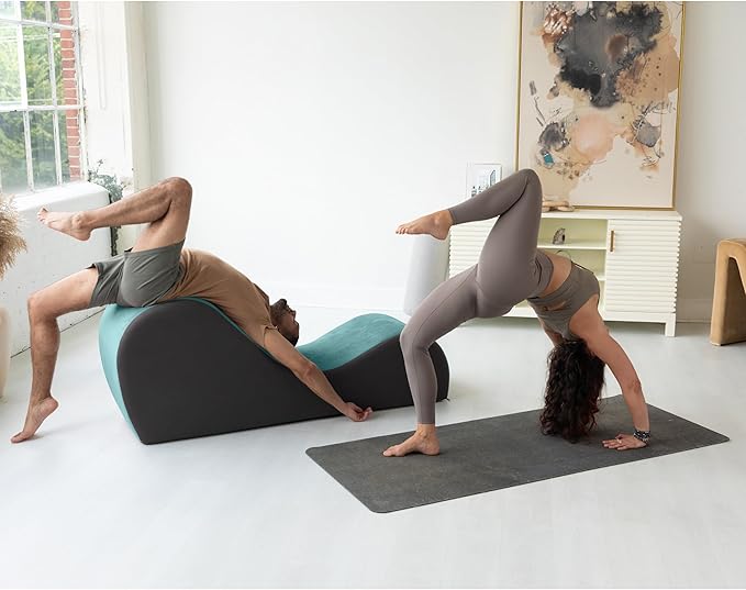 Avana Chakra Yoga Chaise - 2 Adjustable Headrests & Handles with Adjustable Straps, Micro-Velvet/Microloop, Blue & Grey