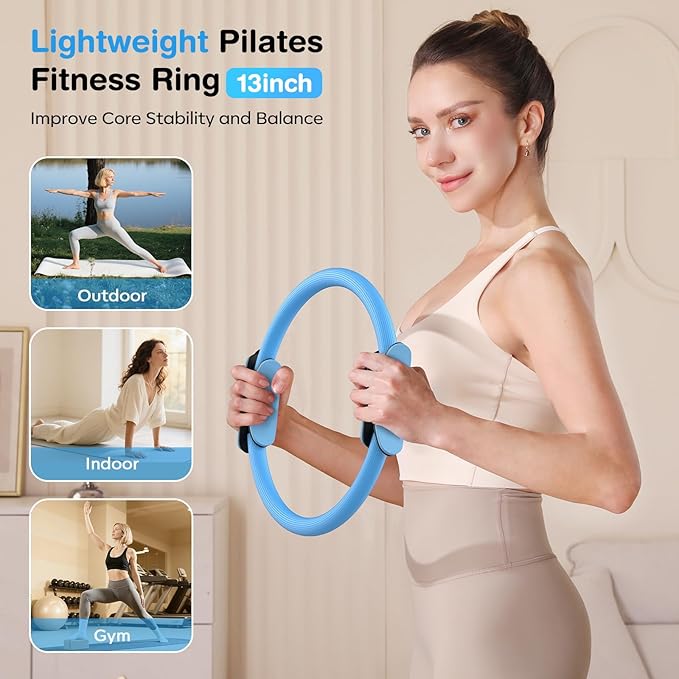 Pilates Kit 13Pcs Home Pilates Essentials Workout Kit with 13" Ring, 10" Ball and Resistance Bands for Women at Home Pilates Equipment Set for Beginners