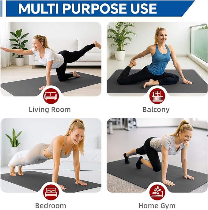 Extra Large Yoga Mat 6'x4'(1/3" & 1/4" Thick), Non-Slip, Ultra Durable, Wide Workout Mat, Wide Exercise Mats for Home Workouts, Yoga, Pilates, Stretching (Barefoot Exercise)