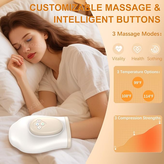 Full Hand Massager with Heat and Compression for Arthritis and Carpal Tunnel, Adjustable Hand Massage、 Temperatures、 Compression Models, Blood Circulation Pain Therapy Relax Relief Glove Gift