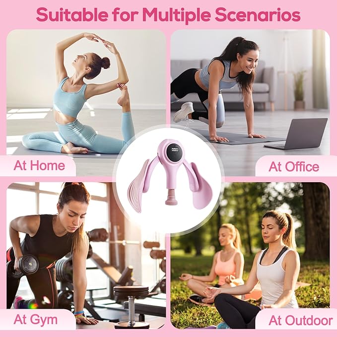 CYFIE Thigh Trainer with LED Counter, Inner Thigh Exerciser & Pelvic Floor Trainer with 2 Resistance Bands, Adjustable Kegel Exerciser for Women, Hip & Glute Workout Equipment for Home Gym