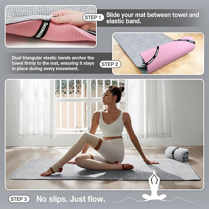 Hot Yoga Towel,Microfiber Yoga Mat Towels Non Slip for Hot Yoga Absorbent Microfiber Sweat Anti-Slip Cover,Bikram,Pilates,Exercise,Fitness 28 inch X 72 inch Grey 2 Pack