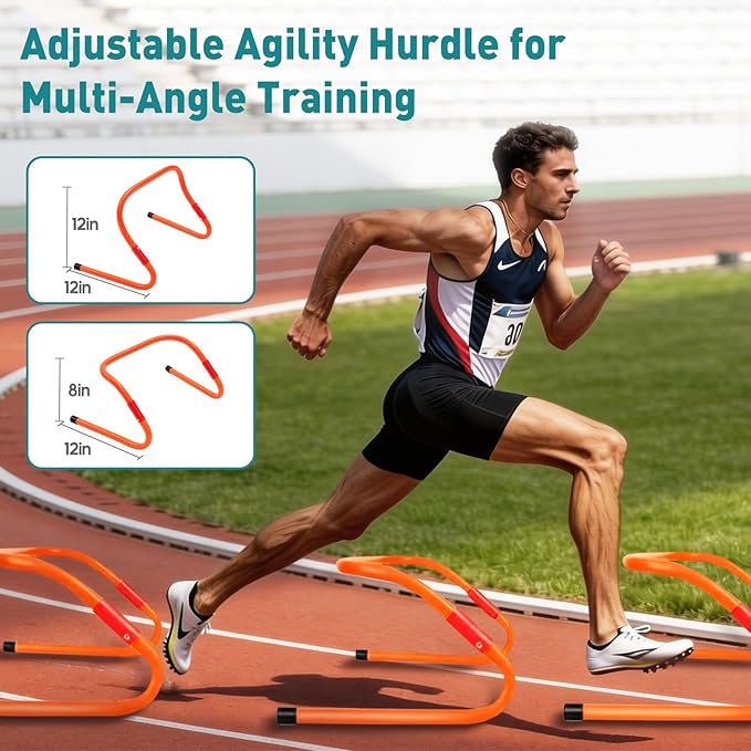OLIXIS Soccer Agility Training Equipment Set- 20 ft Speed Ladder, 12 Soccer Cones, 4 Agility Hurdles, Jump Rope, Resistance Parachute Speed Training Equipment for Kids, Youth, Adults
