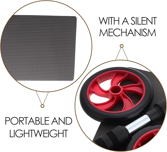 Red Silent Ab Roller Wheel for Ab Workout, Core Muscle Training Equipment with Non-slip Handles, Home and Outdoor Fitness Abdominal Exercise Wheel