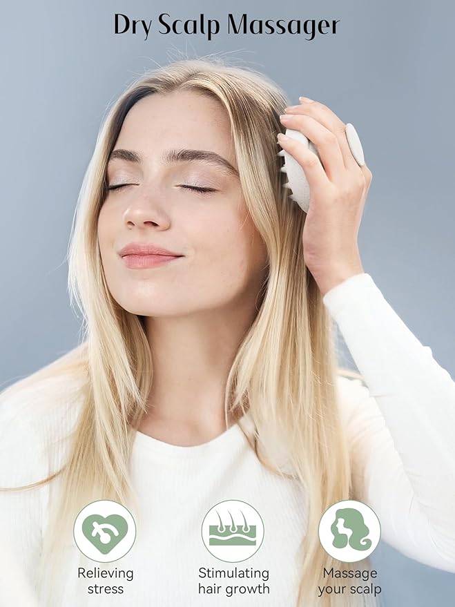 HEETA Scalp Massager Hair Growth 2-Pack, Silicone Scalp Scrubber Shampoo Brush for Exfoliation Dandruff Removal Head Massage Stress Relax, Wet & Dry Use for Women Men Hair Care, Wheat Straw Material