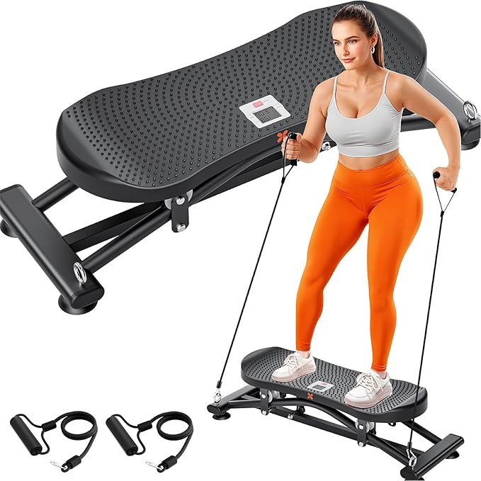 Balance Board for Adults, Rocking Stepper with Resistance Bands, Portable Wobble Board with LCD Monitor, 300 lbs Capacity Ski Trainer for Full Body Workout at Home Gym