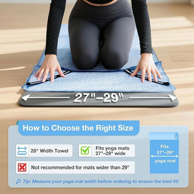 Hot Yoga Towel,Microfiber Yoga Mat Towels Non Slip for Hot Yoga Absorbent Microfiber Sweat Anti-Slip Cover,Bikram,Pilates,Exercise,Fitness 28 inch X 72 inch Blue 2 Pack