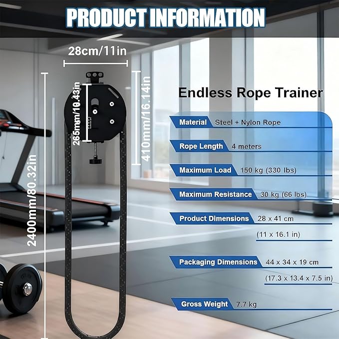 Endless Rope Trainer, Home Gym Equipment, Pulley Cable Machine System with Adjustable Resistance, Full Body Workout Tool, Portable Rope Exercise System for Athletes, HIIT & Functional Workouts