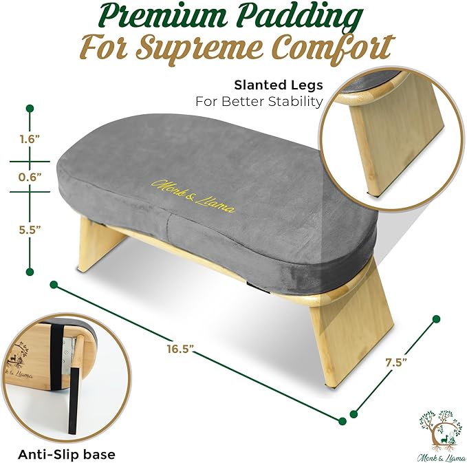 MONK & LLAMA Meditation Bench - Foldable, Ergonomic, Bamboo Kneeling Stool— Perfect Seiza Bench Meditation Stool Chair for Prayer & Travel - Deeper & Enjoyable Sessions