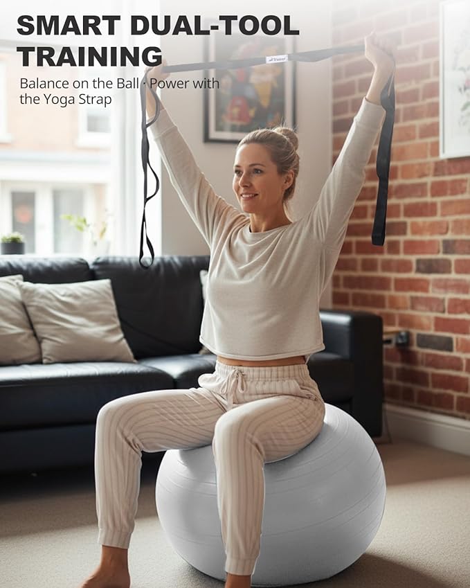 Trideer Exercise Ball for Yoga, Pilates & Fitness – Stability Ball Equipment for Home Gym & Office Chair, Core & Balance Training Accessories, Physical Therapy Equipment, Quick Pump Included, 5 Sizes