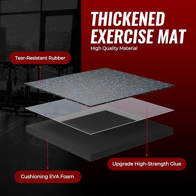 SUPERJARE 0.79'' Extra-Thick Exercise Equipment Mats, 6 Pcs 24 Sq Ft Rubber Top Floor Tiles with High Density EVA Foam, Interlocking Gym Flooring for Home Gym, Protective Workout Mat, Black/Blue