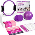 Pilates Ring Set Exercise Equipment, with Exercise Resistance Bands Set, Pilates Ball, Sliding Disks. Portable Home Gym - with Fitness Guide Poster