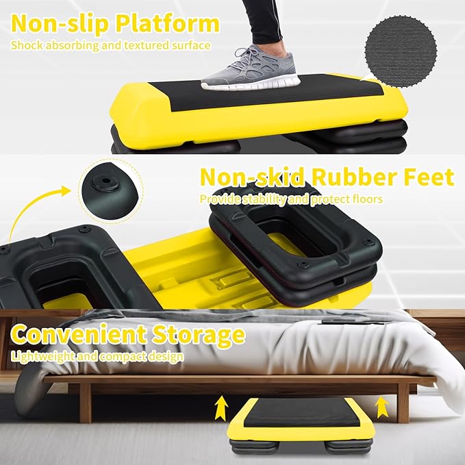 Adjustable Aerobic Stepper Workout Step with 4 Risers Fitness & Exercise Platform Trainer